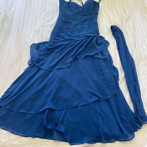 Size 2 blue strapless dress with corset back